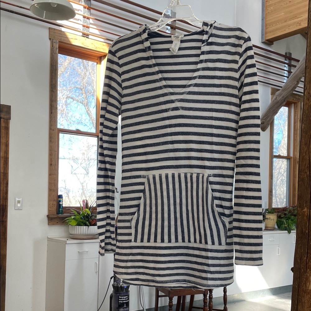 Sperry Navy and White Striped Hooded Coverup